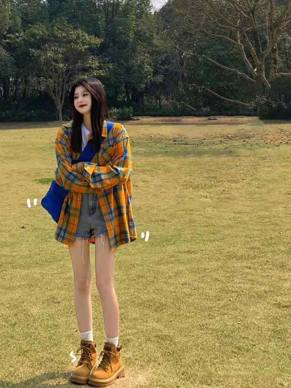 シャツ トップス チェック柄 イエロー ゆったり フィット 高級感 カジュアル ボーイフレンド風 春 ユニセックス カップル 普段使い