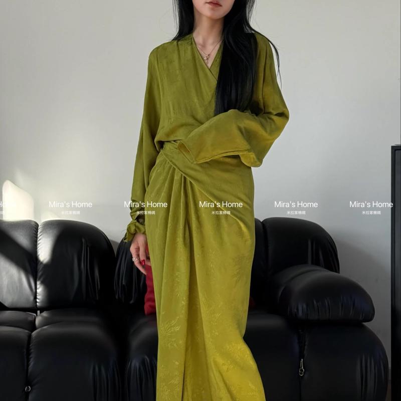 レディース 綿 　 ラップ ロングスカート ファッション スタイリッシュ 軽やか 素材 女性用 ロング丈 ワンピース風