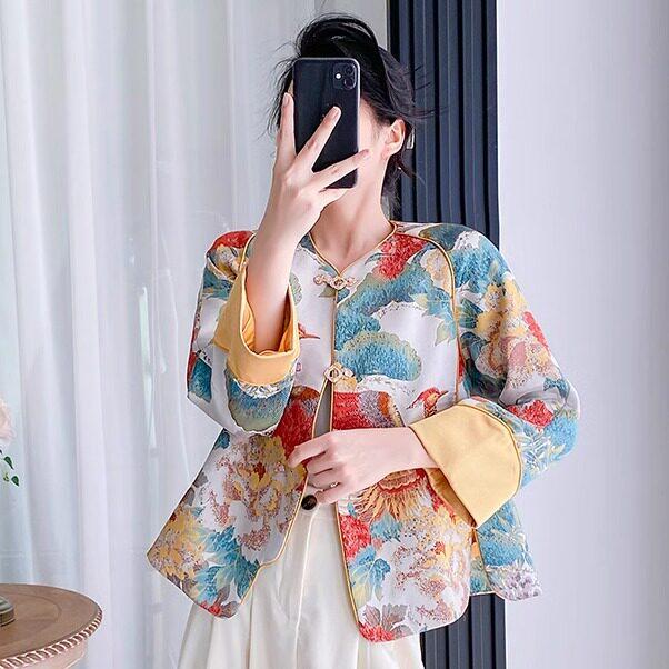 春 チャイナドレス トップス 型 復古 中国風 ゆったり シルエット スタイリッシュ 合わせやすい 新中式 アウター 普段使い 軽量 コットン混 ベーシック スタイル|リバーパディ