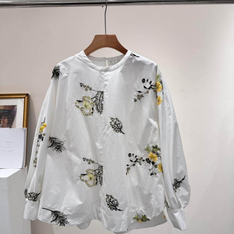 シャツ 長袖 綿 ワイド 刺繍 ビーズ カジュアル トップス フィット コットン 100パーセント ゆったり 装飾 日常使い シンプル スタイル