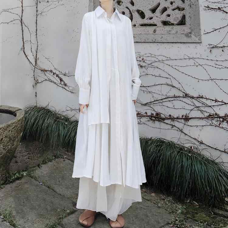 コットンリネン ロング ワンピース メンズ 春 ゆったり スリム効果 膝下丈 シャツカラー トップス 綿麻素材 ゆったりシルエット 軽量 伸縮性 通勤用 普段使い ビッグシルエット Vネック ブラック グレー ベージュ