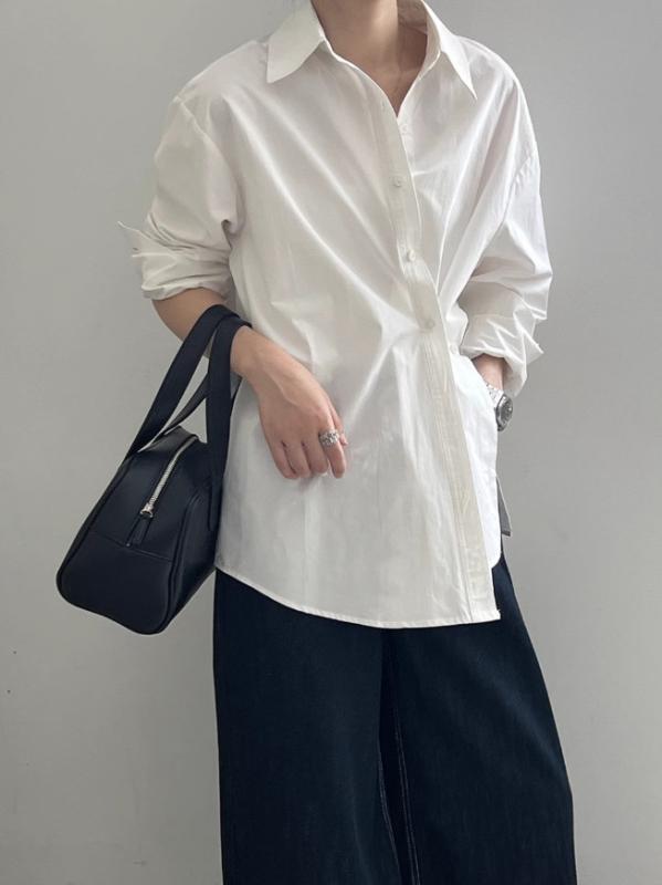 ワンピース レディース 春夏 ブルー デザイン 個性派 トップス ワイドシルエット 気品 フレンチスタイル ロングスリーブ 斜めボタン シャツ 綿素材 軽量 通勤 普段使い 接触冷感 吸湿速乾 Vネック アイボリー ピンク系 ブラック カジュアル 伸縮性