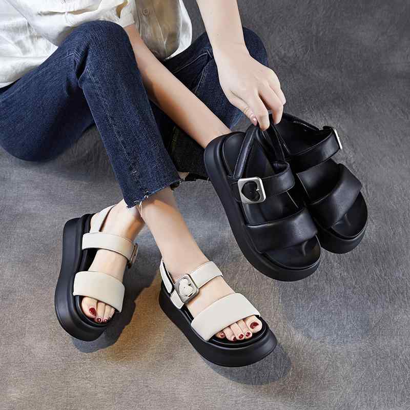 女性用 サンダル 夏用 厚底 羊皮 交叉ストラップ ファッション 軽量 吸湿速乾 伸縮性 ヒール 足元保護 ビーチサンダル カジュアル 普段使い 通勤 通学 ブラウン ブラック ピンク系 アイボリー 柔らかい素材 クッション性 脱ぎ履き簡単 耐久性 快適
