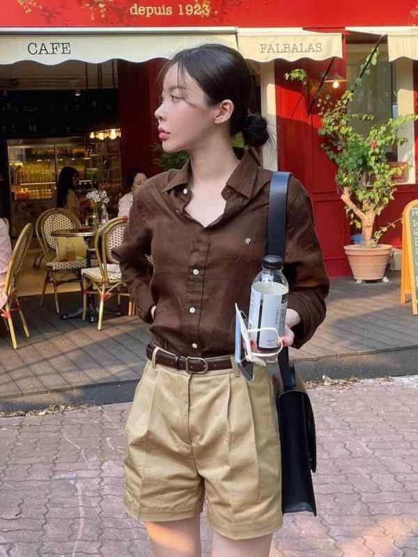 Polo シャツ 女性用 春夏 麻 綿 混紡 長袖 刺繍 デザイン 通勤 普段使い カジュアル スタイル 軽量 吸湿速乾 防紫外線 男女 ペア アイテム ブラック ベージュ グレー