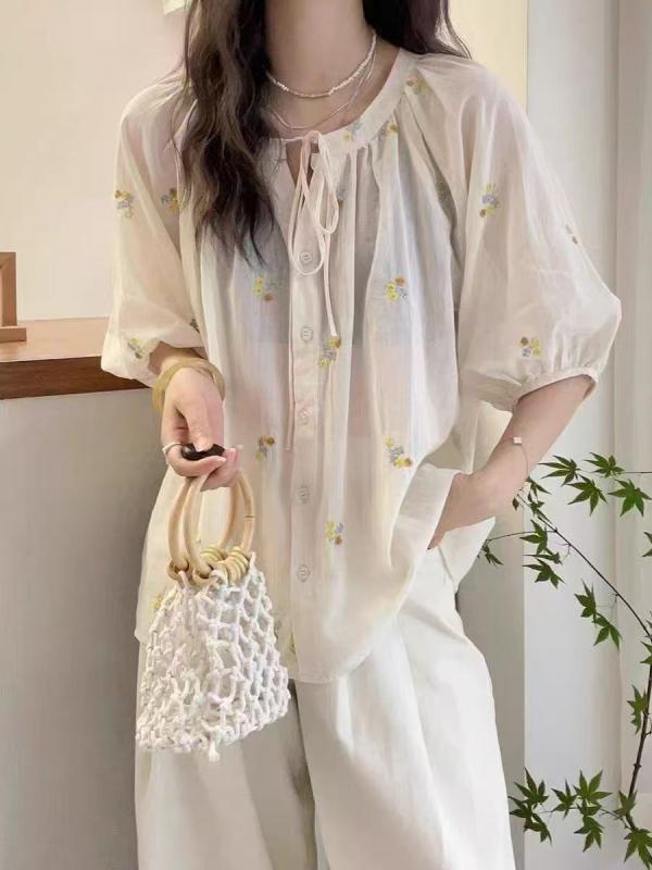 リネン シャツ 女性用 春夏 トップス かわいい ラウンドネック 紐付き ゆったり 半袖 打底用 日常使い 軽量 通気性 吸湿速乾 ベーシック アイボリー ピンク系 ブラック