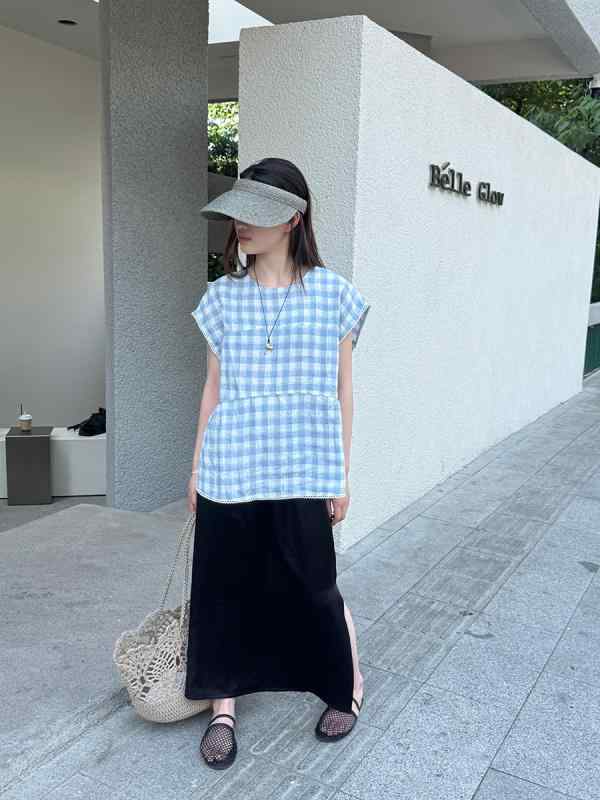 レディース 春夏 無袖 シャツ トップス 綿麻 格子柄 丸首 韓国 ゆったり 爽やか 軽量 吸湿速乾 通勤 普段使い ブラウス インナー 爽快 ビッグシルエット カジュアル