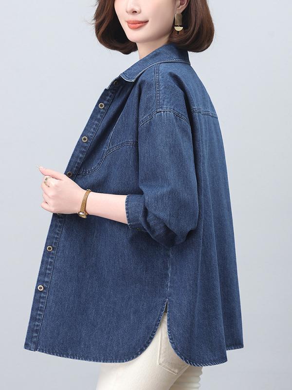 アウター 女性用 春夏 秋冬 通勤 普段使い 軽量 薄手 デニム 綿 混紡 切り替え ワイドシルエット ロングスリーブ スタンドカラー ボタン留め ゆったり フィット スタイリッシュ 着回し ジャケット コート ブルゾン カーディガン ブラウス シャツ