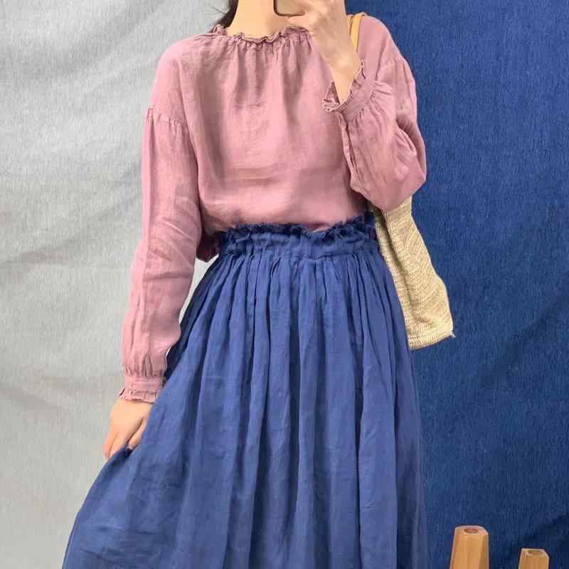 春夏 長袖 女性用 シャツ トップス 麻 素材 ゆったり デザイン 文学的 スタイル 女性 上着 ファッション コーディネート 軽量 通勤 普段使い 吸湿速乾 柔らかい 着心地 ベーシック アイテム