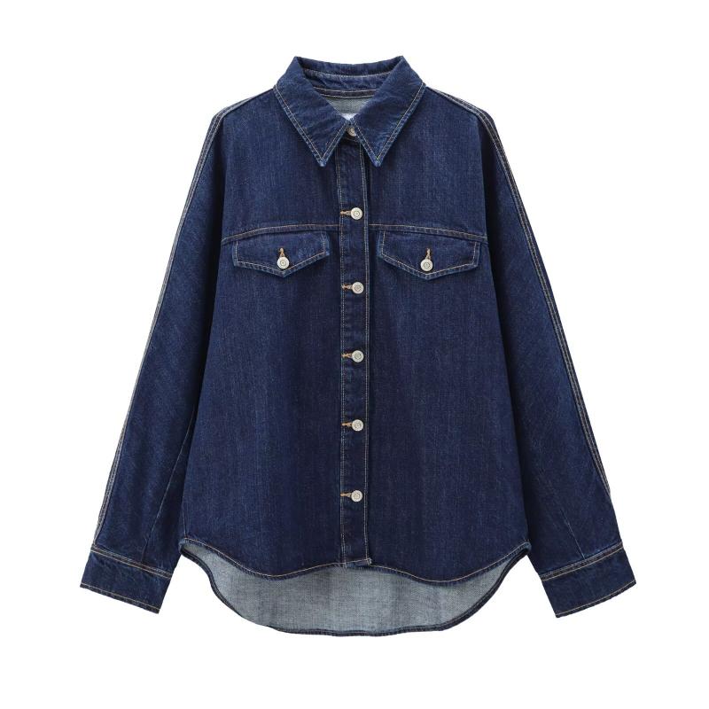 レディース 秋 牛仔シャツ ジャケット 長袖 外套 ゆったり ルーズフィット シンプル シングルブレスト ボタン ベーシック コーデ デニム コットン ミックス ライトウェイト 通勤 普段使い 秋冬 コーディネート トップス カジュアル ストリート スタ｜リバーパディ