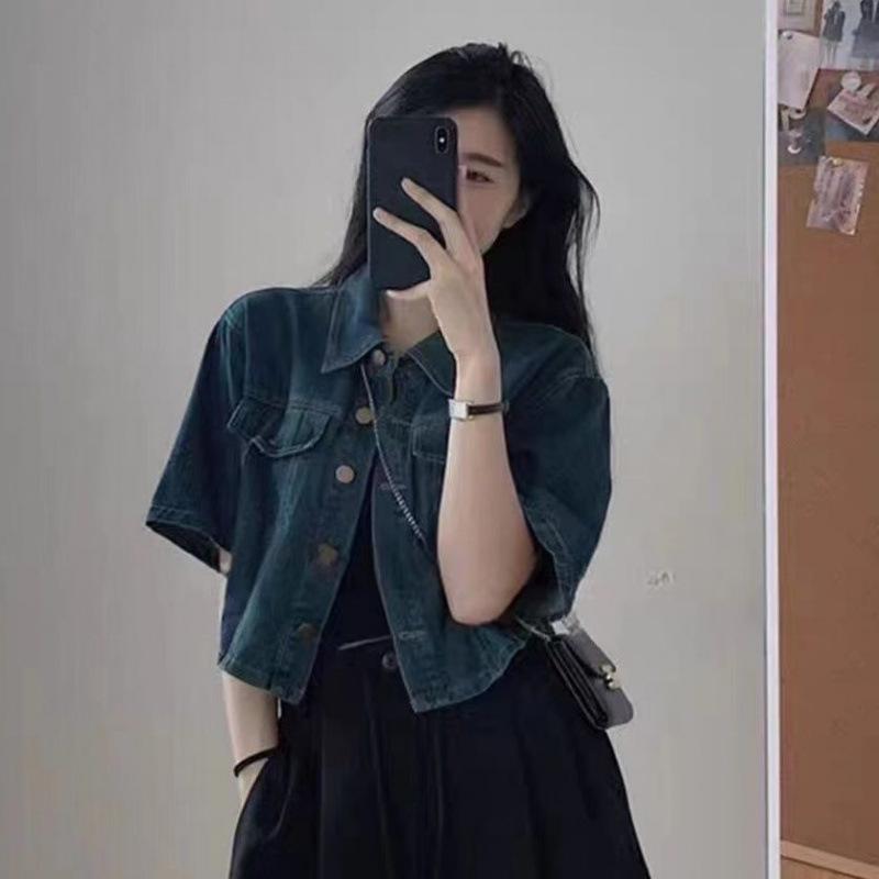 牛仔ジャケット 女性用 春夏 復古 短袖 トップス シャツ 薄手 アウター デニム 素材 軽量 切り替え デザイン カジュアル スタイル 普段使い 潮感 高級感 ピンク系 アイボリー