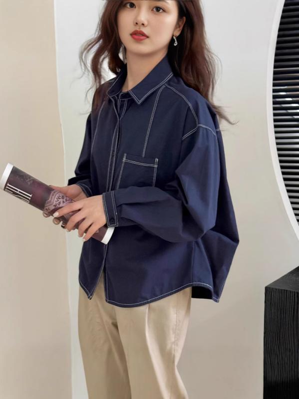レディース 牛仔シャツ トップス 春秋 春夏 秋冬 ビンテージ 香港スタイル デニム素材 ワイドシルエット スリムフィット ゆったりデザイン レイヤード インナー 軽量 伸縮性 普段使い 通勤用 カジュアル ブラック ブルー アイボリー ベージュ