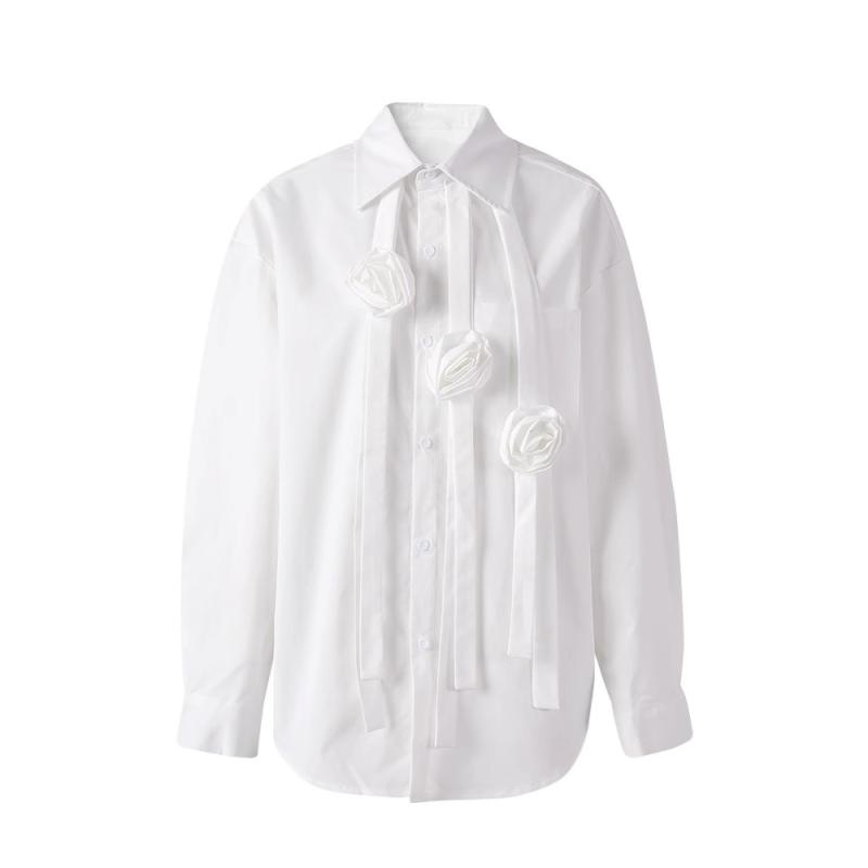 Tシャツ レディース 長袖 トップス カットソー 韓国 襟付き 立体 花柄 デザイン オシャレ 大人 かわいい フェミニン カジュアル ビッグシルエット 体型カバー 着痩せ ゆったり プラスサイズ 大きいサイズ 普段使い お出かけ 上品 エレガント き｜リバーパディ