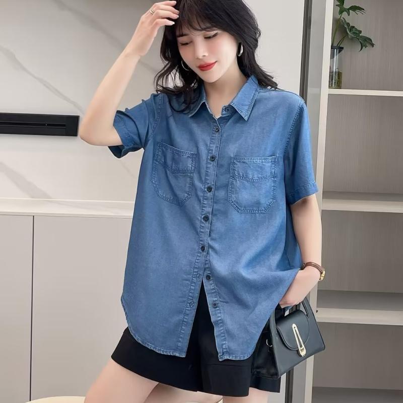 春夏 レディース トップス シャツ 短袖 牛仔 デニム 天? 接触冷感 薄手 軽量 ワイド ゆったり シルエット ドレープ 感 垂感 カジュアル 普段使い 部屋着 切り替え デザイン ブラック ピンク系 アイボリー 綿 混 再生繊維 吸湿速乾 伸縮性 通