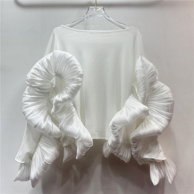 秋冬 シャツ 女性用 メンズ レディース トップス 復古 気品 丸首 フリル ゆったり 長袖 洋気 切り替え 不規則 ヘム ロング丈 ブラウス ゆったりシルエット 暖か コットン混 秋冬コーデ 普段使い 軽量 伸縮性