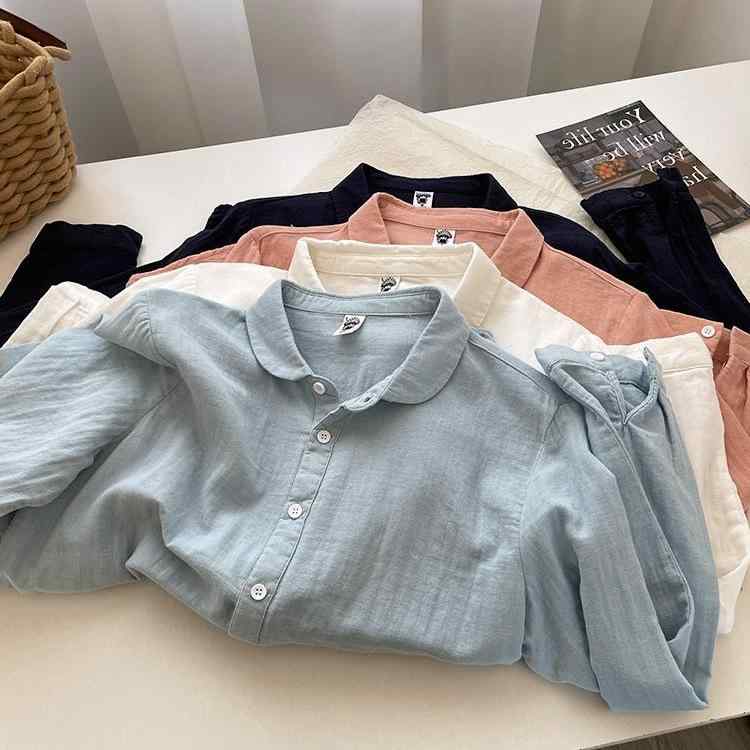 シャツ レディース 復古 ダブルレイヤー コットン ガーゼ 翻領 トップス 女性用 ゆったり ルーズフィット カジュアル 普段使い 低身長対応 コットン100 シャツワンピース 開襟 春夏 軽量 通気性 吸湿速乾 ベーシックスタイル アイボリー ホワイト