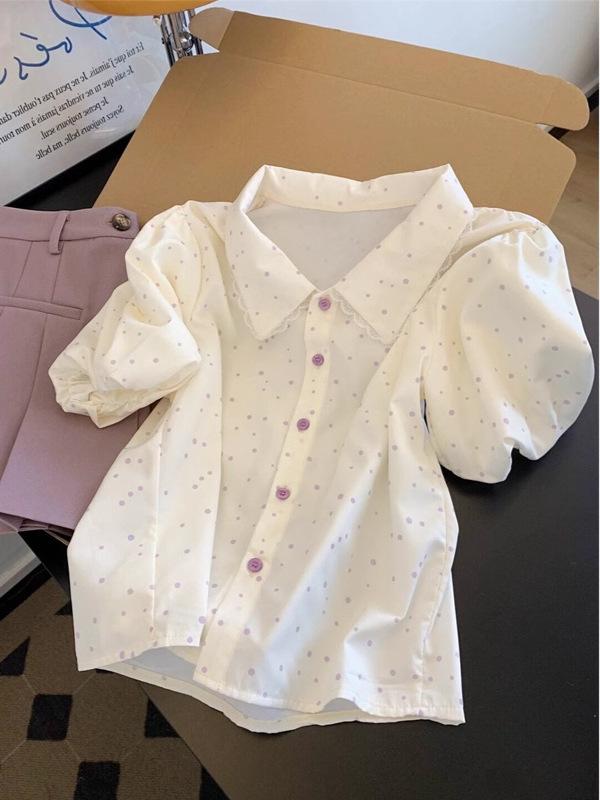 シャツ 女性用 春夏 ドット柄 ドルマンスリーブ トップス 薄手 接触冷感 綿混 軽量 吸湿速乾 通勤 普段使い カジュアル かわいい ピンク系 アイボリー ブラック ビッグシルエット Vネック 伸縮性 高級感