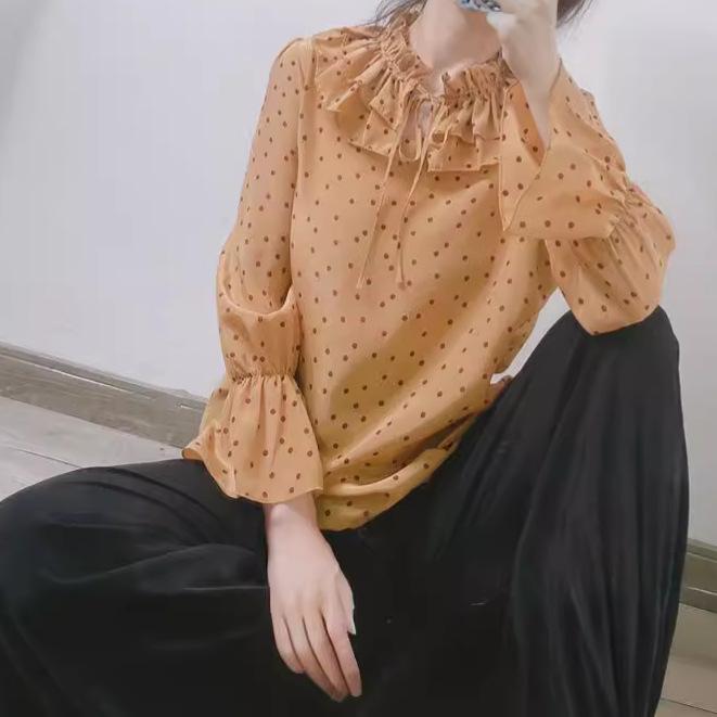 ブラウス 女性用 花柄 フリル袖 ベルト付き 長袖 シャツ トップス 真? 絹 シルク 素材 軽量 通気性 切り替え デザイン 春夏 秋 柔らかい 肌触り デイリー 普段使い オフィス 通勤 スタイリッシュ