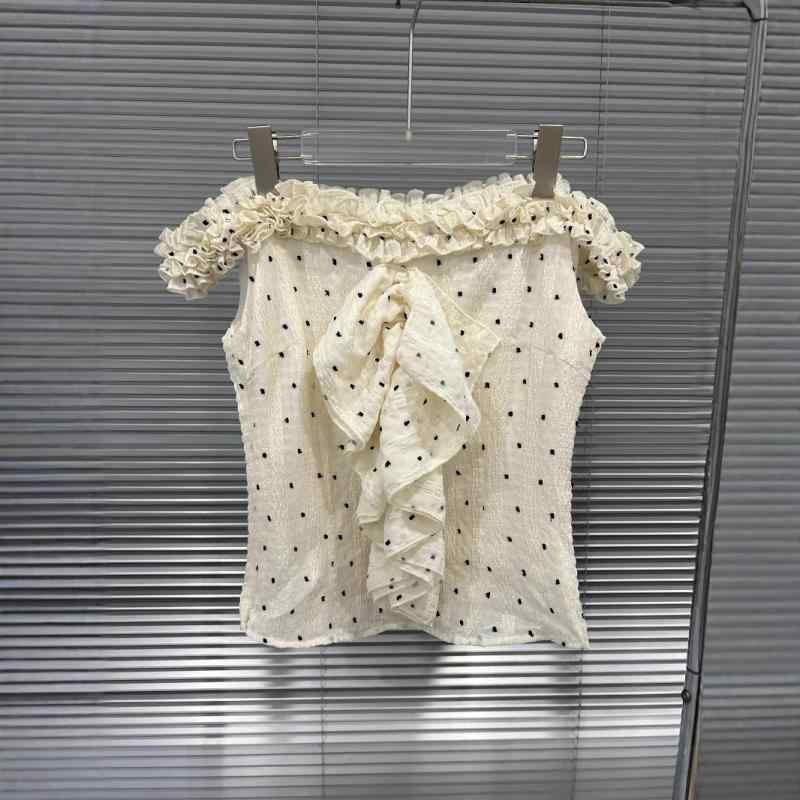 オフショルダー トップス 女性用 夏 接触冷感 ドット柄 レースエッジ デザイン 個性派 インスピレーション 短袖 ブラウス 軽量 吸湿速乾 肩出し シルク調 ファッション かわいい ビッグシルエット