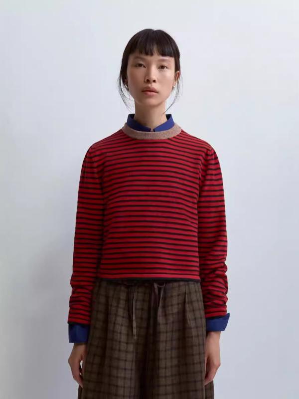 編み物 トップス 亭主もち用 秋冬 絨毛 うつり変わり 縞模様 プルオーバー 情の籠もった 百搭 普段使い走り トップス 軽さ 伸縮性 第一義的 黒いこと 薄墨色 象牙色 綿織物混
