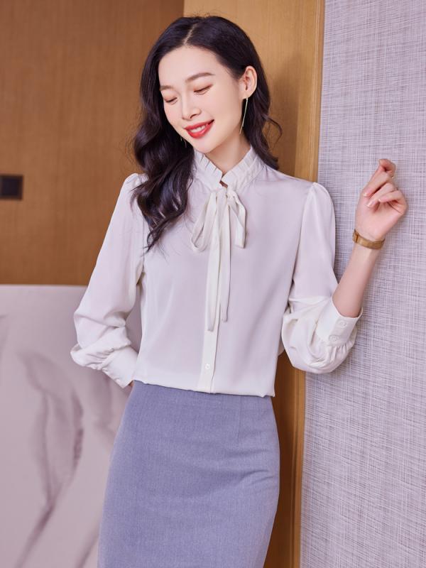 ブラウス 女性用 色 真? リボン 長袖 レース ファッション 高級感 桑蚕? トップス 軽量 シルク 素材 伸縮性 吸湿速乾 通勤用 普段使い 部屋着 Vネック ブラック ピンク系 アイボリー 春夏 秋冬｜リバーパディ