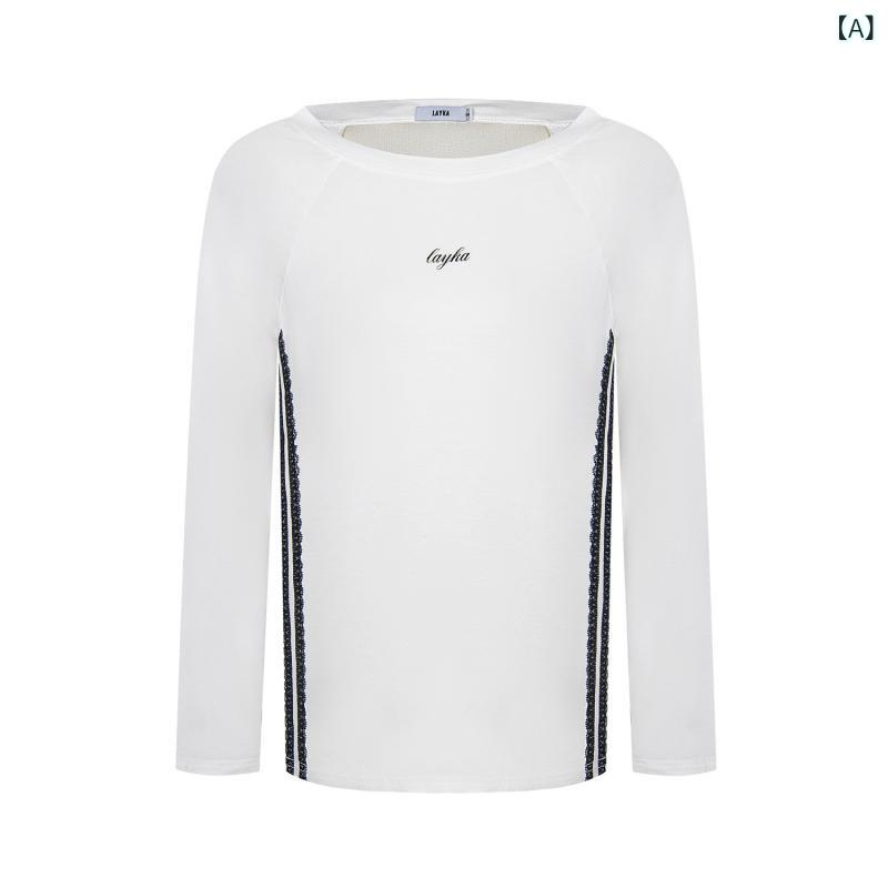 Tシャツ レディース 春夏 撞色 リボン スパイシー 長袖 修身 スリム フィット 女性用 トップス ゆったり 軽量 綿混 素材 吸湿速乾 機能 普段使い 春物 カジュアル スタイル ブラック ホワイト カラーバリエーション