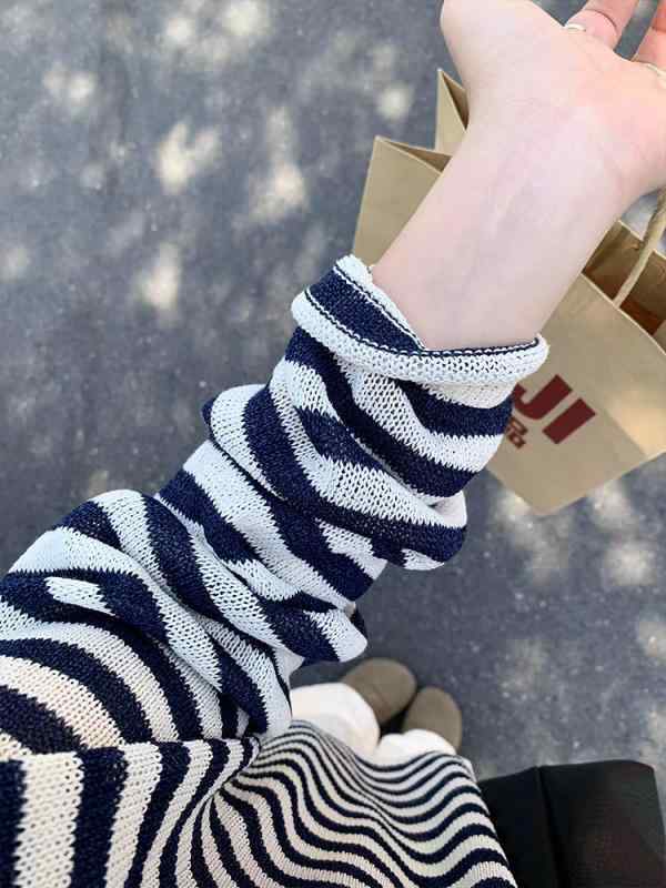 カーディガン 女性用 ワイドシルエット ネイビー ストライプ柄 天絲 リヨセル 麻 混紡 ニット 防紫外線 接触冷感 軽量 吸湿速乾 春夏 長袖 トップス 普段使い 肌触り良い ゆったり 肩落ち