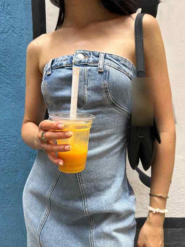 ワンピース レディース 夏 セクシー スリム ストラップレス デニム 切り替え 膝丈 軽量 伸縮性 吸湿速乾 コットン混 紺色 通勤 普段使い カジュアル ビッグシルエット ハイウエスト アイボリー ピンク系 ブラック