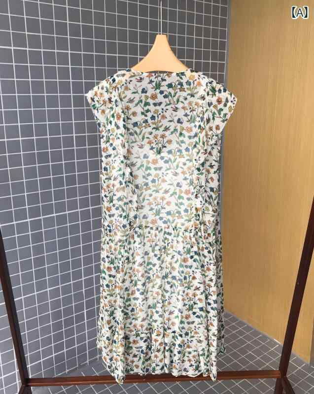 衣裳 レディース フレンチ 女子らしい 森お嬢さん 御花刷り上げる Vのど首 真? 滑っこいな 筋目 ノースリーブ 軽さ 伸縮性 生まれ変わり衣料繊維 ミモレ丈 女子らしい 春夏 通い用 普段使い走り 心地よい 表現スタイル 黒いこと さくら色系 象牙色