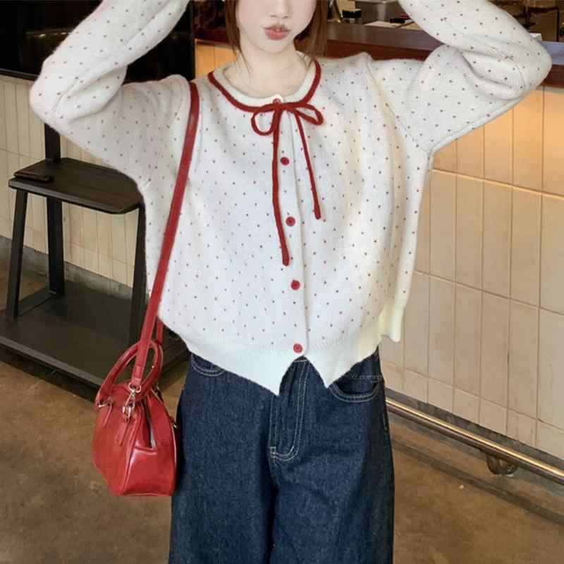 ニット カーディガン レディース 秋冬 韓国 かわいい デザイン バタフライボウ 切り替え ショート丈 別注 トップス 柔らか素材 レイヤード コーディネート 暖か スタイリッシュ セーター ニットトップス