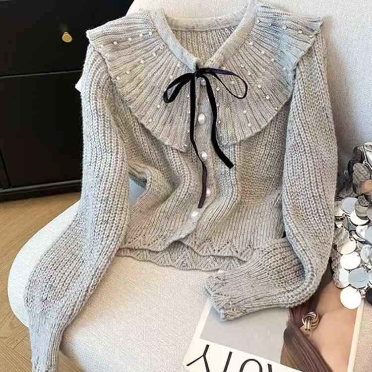 ニットカーディガン レディース 春夏 かわいい 娃娃フェイス 蝶結び ニットセーター 甘めスタイル 毛衣 外套 スリムライン ショート丈 トップス 軽量 伸縮性 綿混 柔らかい ベーシック 普段使い