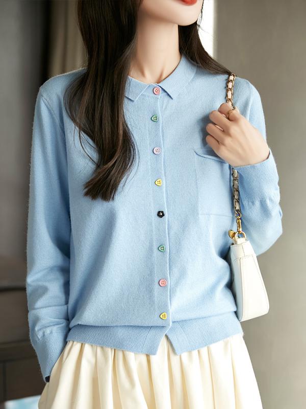 レディース カーディガン ポロ襟 開襟 カラフルボタン シャツスタイル 薄手 春夏 エアコン服 防晒 ニットアウター 軽量 綿素材 通勤 普段使い ピンク系 アイボリー ビッグシルエット 伸縮性
