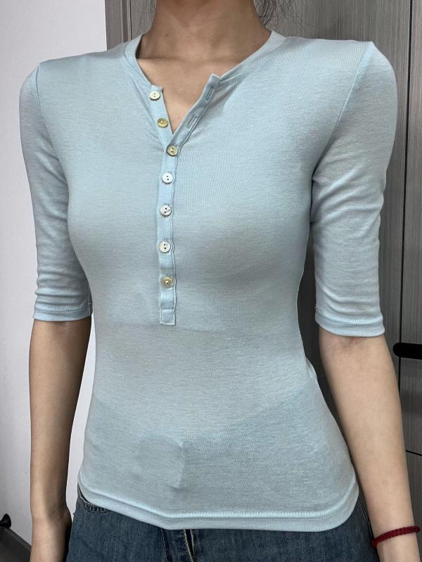 Tシャツ 女性用 天竺 羊毛 再生繊維 高弾性 夏 薄手 スリムフィット 七分袖 トップス 快適 通気性 スリム効果 純色 伸縮性 軽量 吸湿速乾 春夏 普段使い ブラウス コットン 混紡