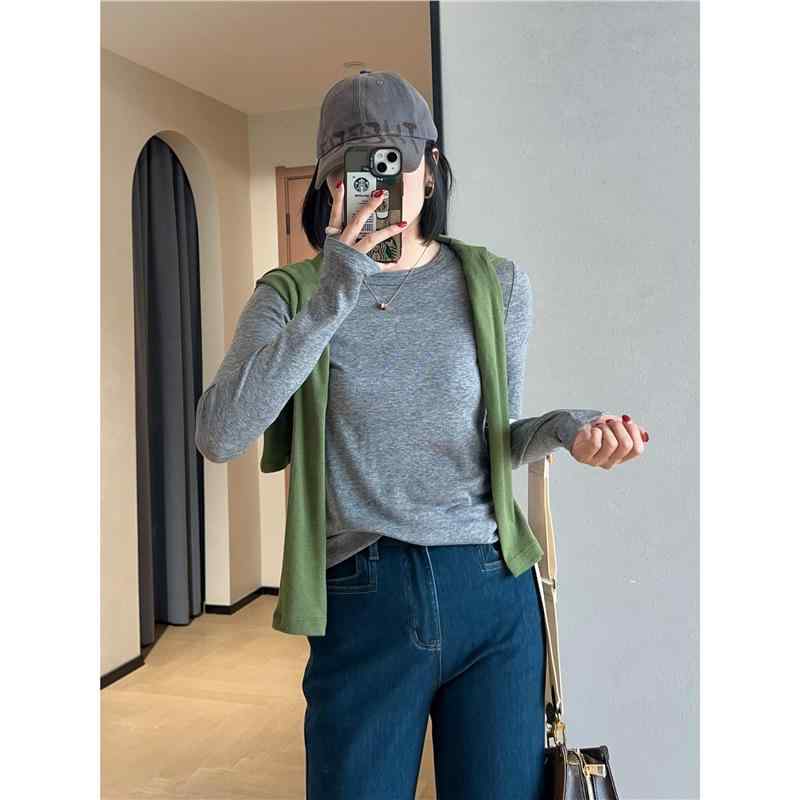 レディース トップス 長袖 シャツ 天絲 羊毛 フェイスマスク タイプ 高級感 接触冷感 伸縮性 通気性 修身 フィット 丸首 インナー 普段使い 秋冬 綿混 軽量 柔らか素材 ベーシック スタイル ブラック グレー ピンク系 アイボリー カジュアル レ