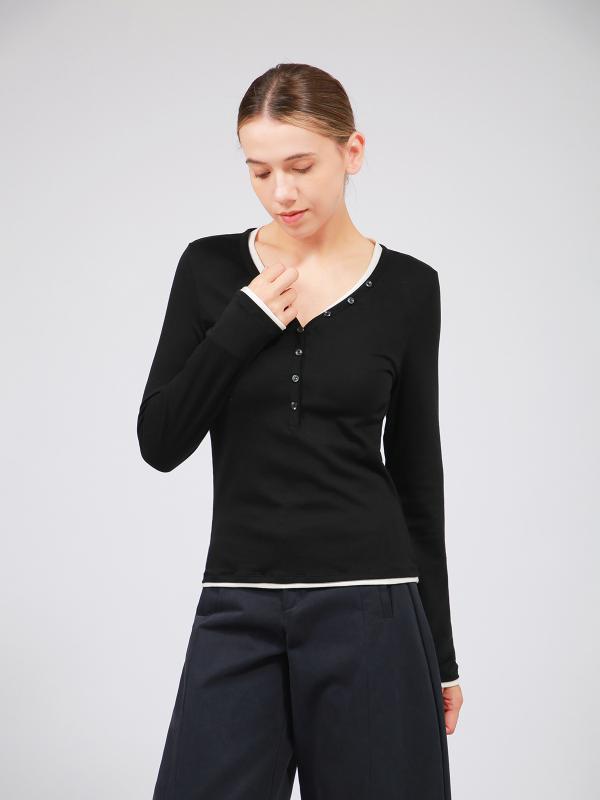 ニット トップス 女性用 ヘンリーネック 伸縮性 ふんわり 長袖 Tシャツ 綿 モヘア 混紡 切り替え インナー 普段使い 軽量 柔らか素材 ベーシックスタイル グレー ピンク系