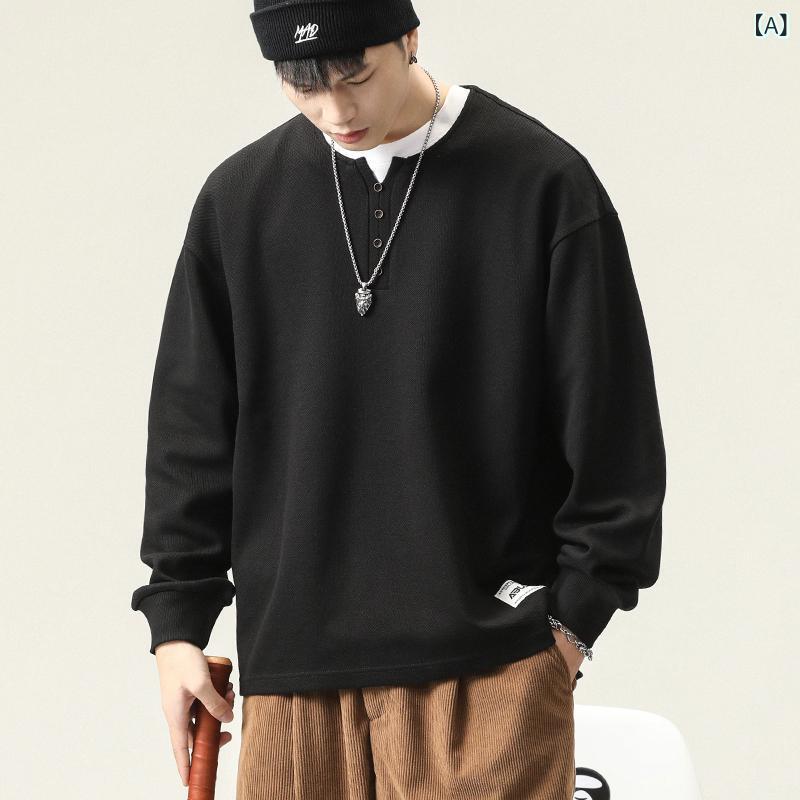 メンズ 長袖 プルオーバー 成人男性用 トップス ゆったり 黒いこと ベースレイヤー 秋冬 生あたたかい 綿織物 混 ゆったり影ぼうし 花の冠yd 普段使い走り 心地好い 表どおり表現スタイル 吸湿速乾 通い 御部屋着 軽さ 伸縮性