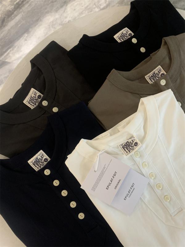 長袖 Tシャツ メンズ 秋冬 コットン ダブルガウジ ヘンリーネック 洗濯可能 厚手 300g クラシック アメリカンスタイル ゆったりシルエット レイヤリング トップス 暖か素材 吸湿速乾 ベーシック 普段使い ストリートファッション ビンテージ調 伸