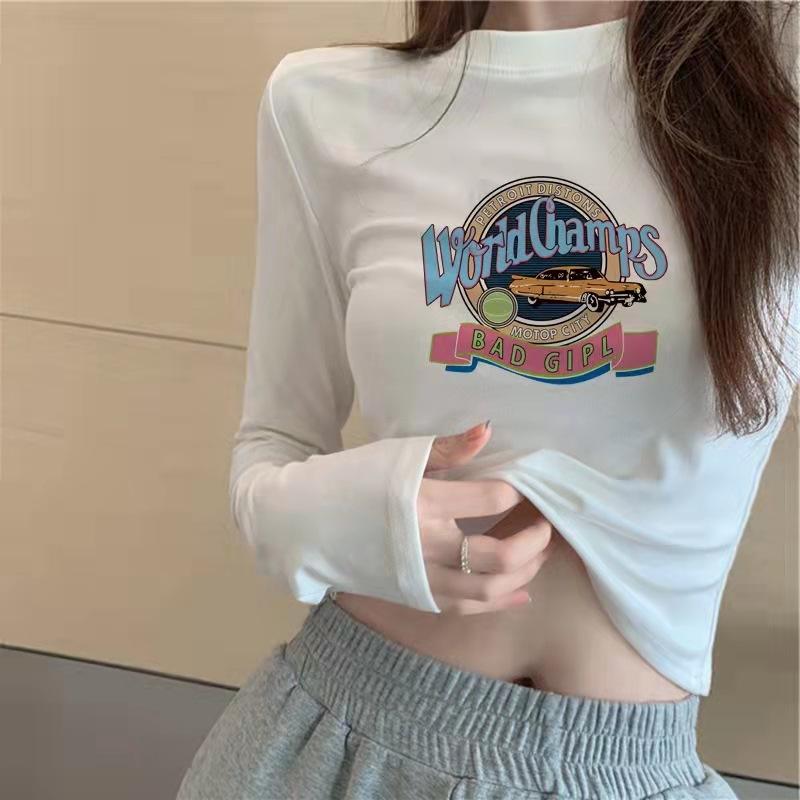 トップス レディース 春秋 高腰 クロップド レイヤード インナー ロングスリーブ Tシャツ 女性用 トップス ストレッチ 軽量 コットン混 ブラック グレー ベージュ カジュアル 普段使い