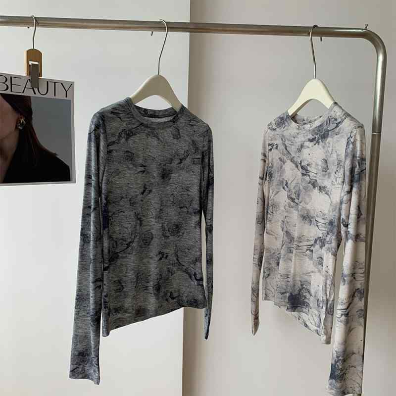 トップス 女性用 春夏 水墨柄 染め加工 中華 長袖 Tシャツ 別注デザイン ゆったりシルエット 親肌素材 接触冷感 吸湿速乾 軽量 通勤 普段使い 部屋着 ビッグシルエット Vネック ブラック ピンク系 アイボリー 綿混 再生繊維 伸縮性 高級感