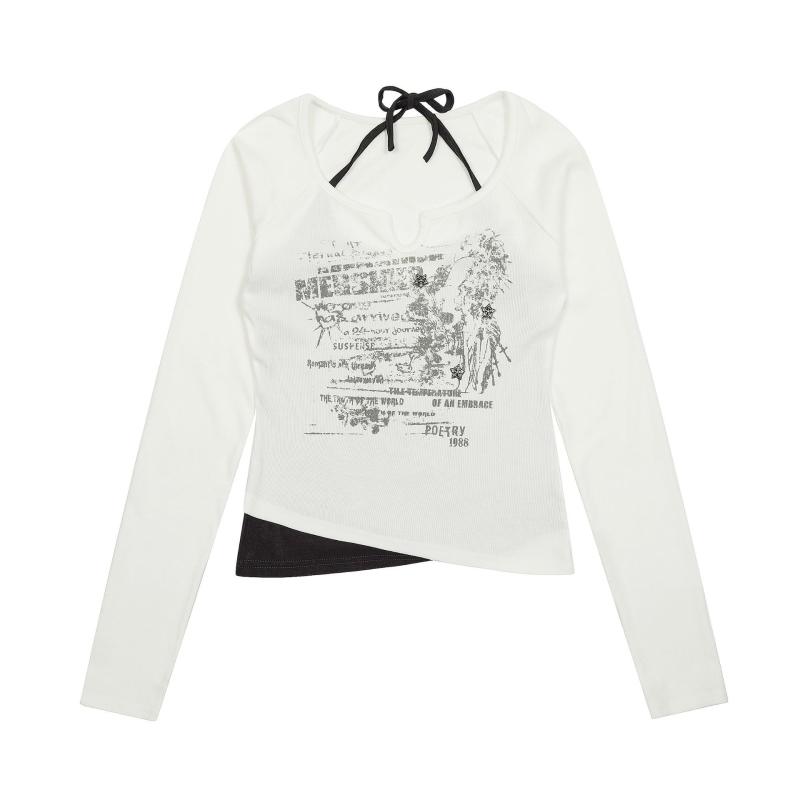 ロングスリーブ Tシャツ 女性 ビンテージ 加工 アルファベット プリント トップス フィット スリム インナー シャツ ベーシック コットン 素材 普段使い 秋冬 ブラック グレー かわいい スタイル 軽量 伸縮性 通勤 カジュアル