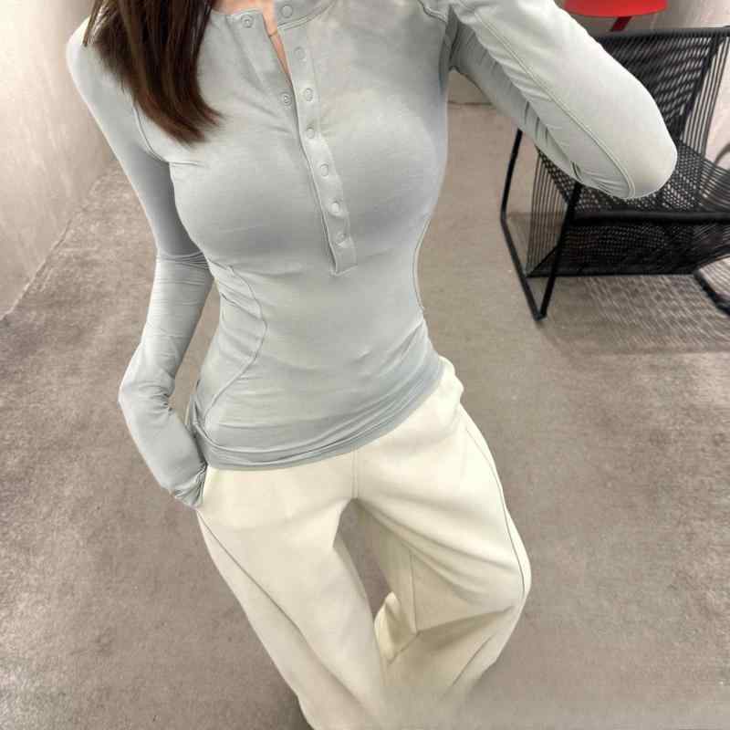 レディース 長袖 ヘンリーネック トップス スキニーフィット 伸縮性 インナー トップス カジュアル シャツ 女性用 普段使い ブラック ピンク系 アイボリー コットン 混 軽量 吸湿速乾 ビッグシルエット Vネック 春夏 秋冬