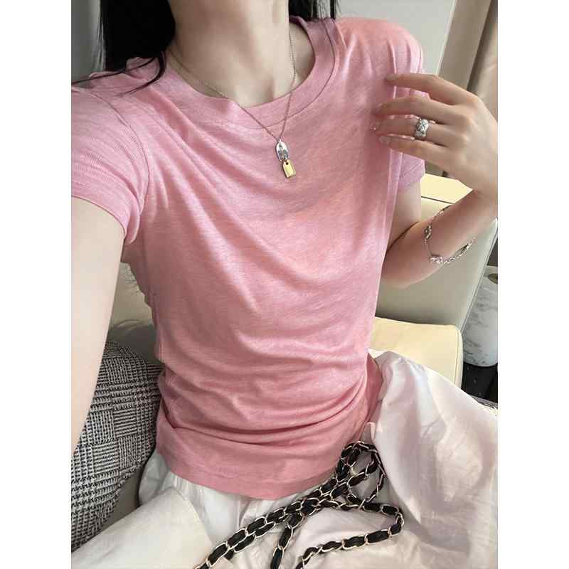 Tシャツ 女性用 春夏 接触冷感 再生繊維 シルク調 短袖 伸縮性 体型カバー スリムフィット 軽量 通気性 綿混 トップス ブラック ホワイト ピュアカラー カジュアル 普段使い ゆったりシルエット Vネック 吸湿速乾 ソフトタッチ デイリーウェア