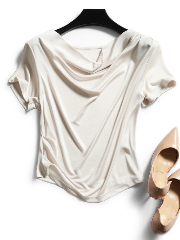 Tシャツ 女性用 ゆったりシルエット 接触冷感 滑らかな肌触り ゆったり袖 ウエスト切り替え ゆったりフィット 軽量素材 吸湿速乾 コットン混 シンプルカラー 春夏 普段使い トップス シャツ インナー ラウンジウェア カジュアルスタイル
