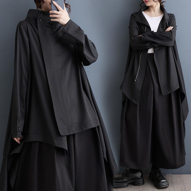 シャツ 女性用 秋冬 スタンドカラー 中長丈 不規則 燕尾 トップス ジャケット 切り替え 軽量 吸湿速乾 スタイリッシュ スリムフィット カジュアル ブラウス ロング丈 アウター ベーシック コットン混
