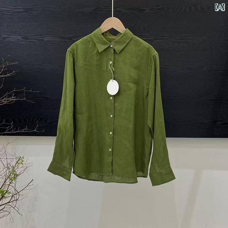 プルオーバー レディース 春夏 麻原料品 フレンチ表現スタイル ゆったり影ぼうし 長袖 心地よい 普段使い走り 分かりやすい 気が大きい  リネン トップス 軽さ 通い 通年