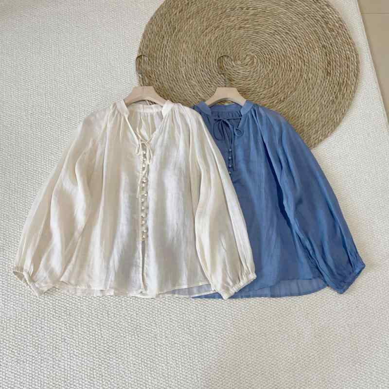 朱夏 防晒 麻 プルオーバー 開襟 亭主もち用 ゆったり 流行り物 Vのど首 紐付き ビーズ 名取り草 プルオーバー 軽さ 通気性 うつり変わり トップス 長袖 ジレー 普段使い走り 春夏 トップ 吸湿速乾 ゆったり影ぼうし 口さかしい 座標 品目