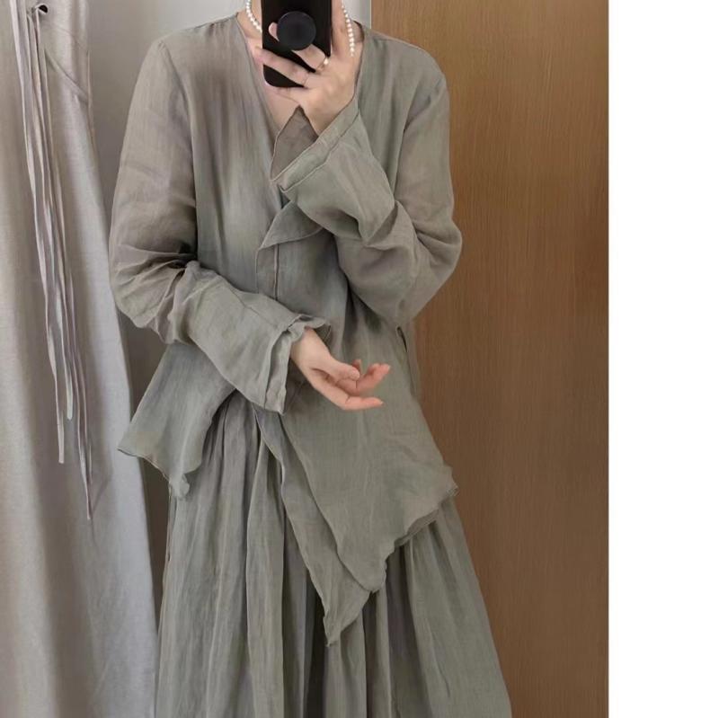 プルオーバー お上さん用 炎節 防 開襟 ?麻 長袖 トップス 不規則さ フラウンス  軽さ 吸湿速乾 紫外線とり捨てる 立襟 心地よい 普段使い走り 麻原料品 伸縮性 通い 黒いこと サクラ色系 象牙色 生まれ変わり衣料繊維 当たること冷感 ビッグ影ぼうし Vのど首 御機嫌酉の方角