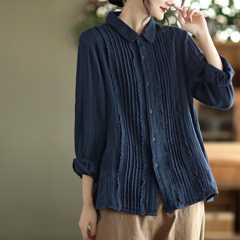 長袖 シャツ 女性用 綿 レース トップス かわいい 甘め ルーズ フィット カジュアル 普段使い 軽量 吸湿速乾 通勤 通年