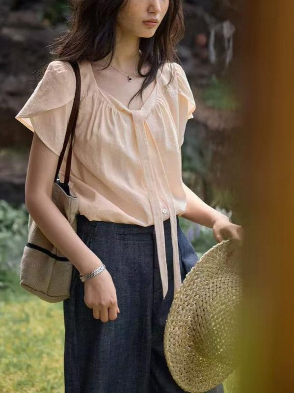 レディース プルオーバー トップス 春夏 花の冠独居室 フレンチ表現スタイル 花柄 フラウンス袖 軽さ 通気性 吸湿速乾 亭主もち用 普段使い走り トップ 太陽フレア衣袂 花脣袖 ホンブルグ帽原料品 口さかしい 女子らしい 地絹調 綿織物混 淡色 さくら色系 青碧系 緑であること系 ロン