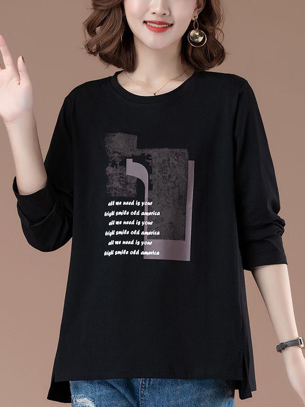 長袖Tシャツ 女性用 母親向け ゆったり小衫 高級感 春 綿100% ぽっちゃり体型 腹部カバー 肉感隠し ファッション トップス 柔らかい素材 ゆったりシルエット 抗菌加工 吸湿速乾 ベーシックスタイル デイリーウェア