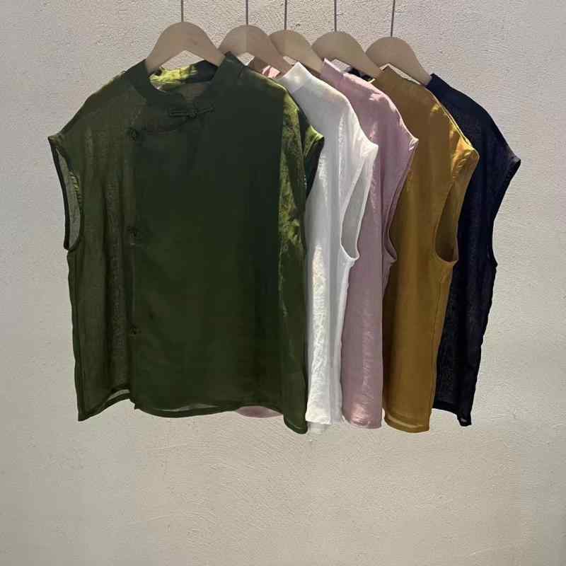 リネン 無袖 プルオーバー レディース 中国 瀬戸もの風 盤名取り草 相応う トップス うつり変わり  軽さ 通気性 吸湿速乾 春夏 秋 普段使い走り ゆったり影ぼうし 綿織物混 生まれ変わり衣料繊維 第一義的 品目